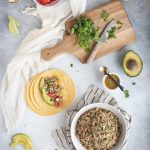 overhead picture of Slow Cooker Cilantro Lime Chicken tacos