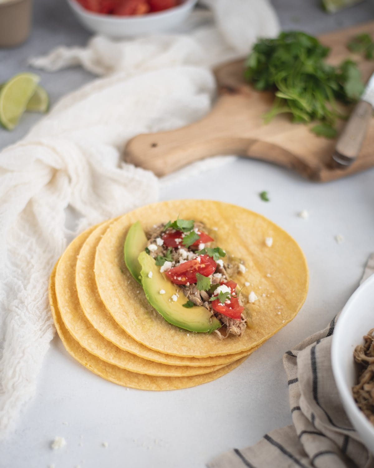 Slow Cooker Cilantro Lime Chicken Taco picture on corn tortilla