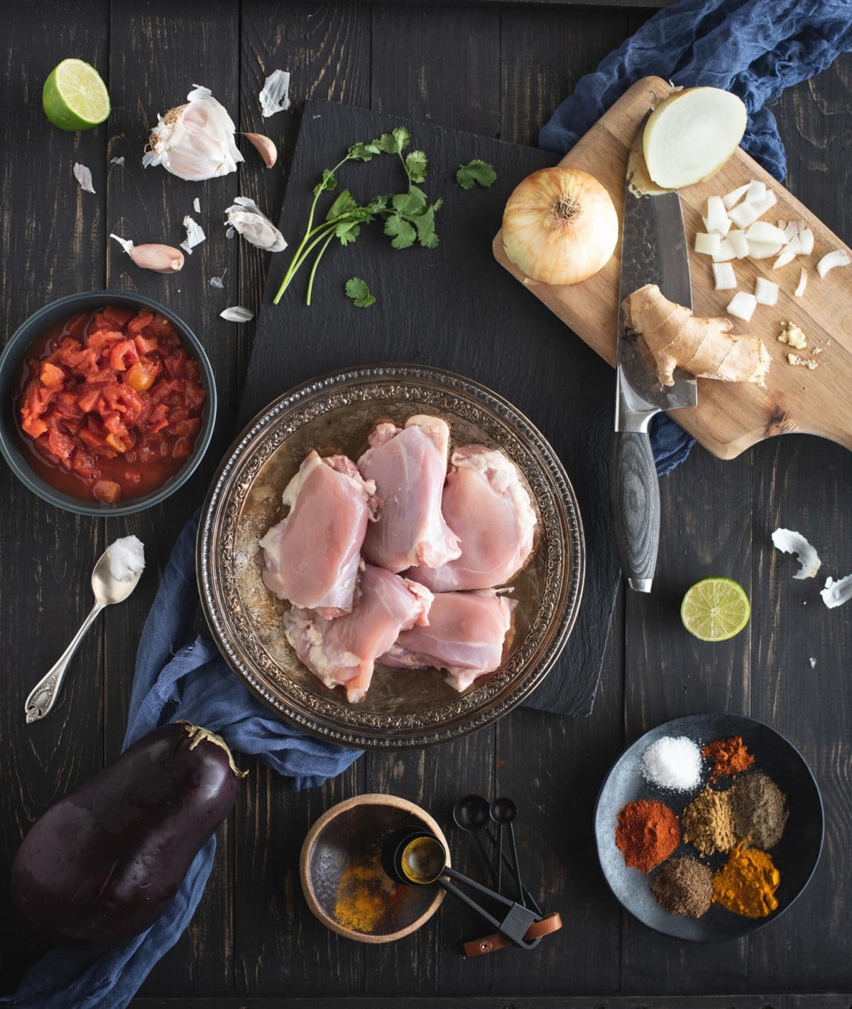 Ingredients for Instant Pot chicken curry with eggplant recipe