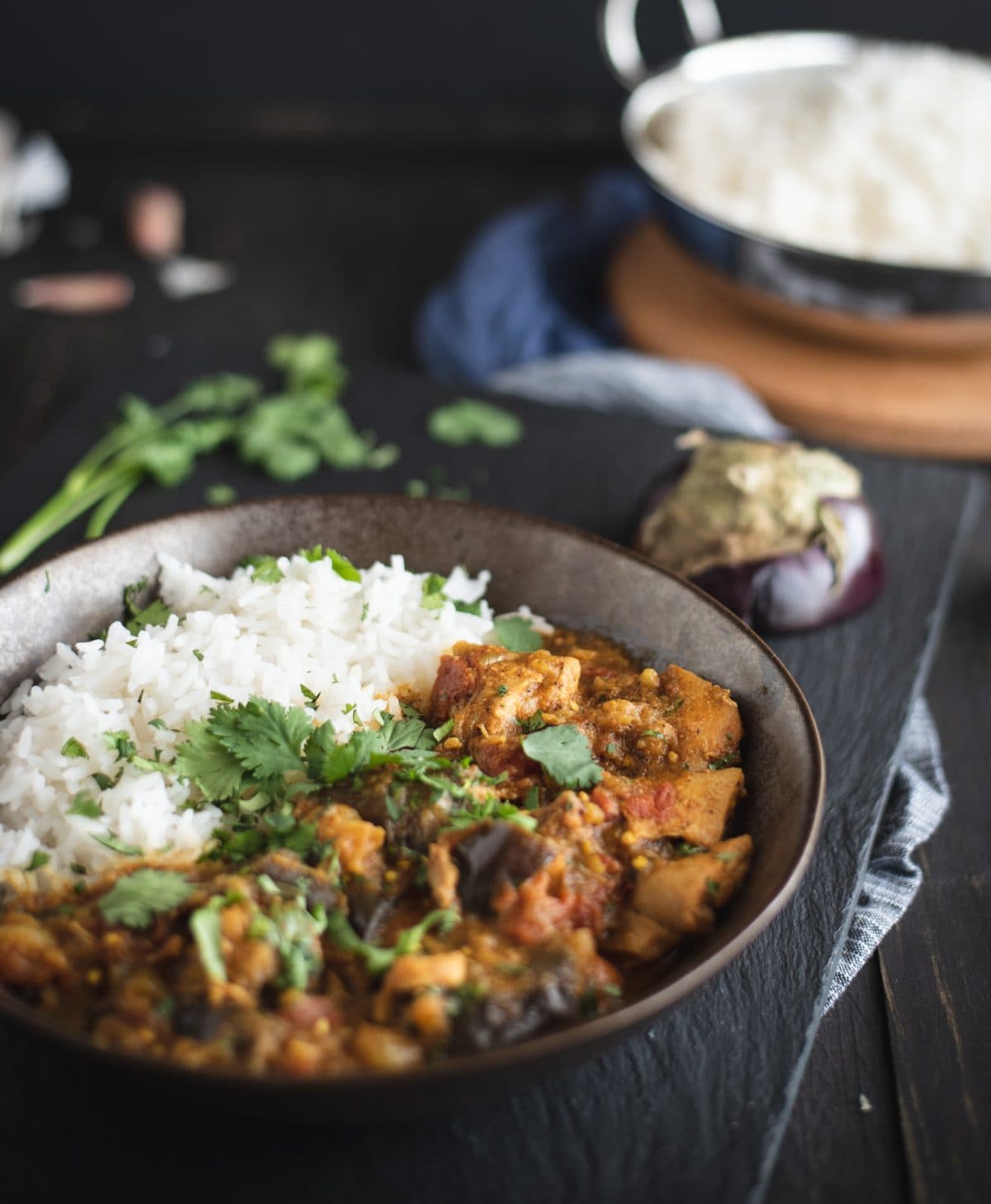 Chicken curry sale with eggplant