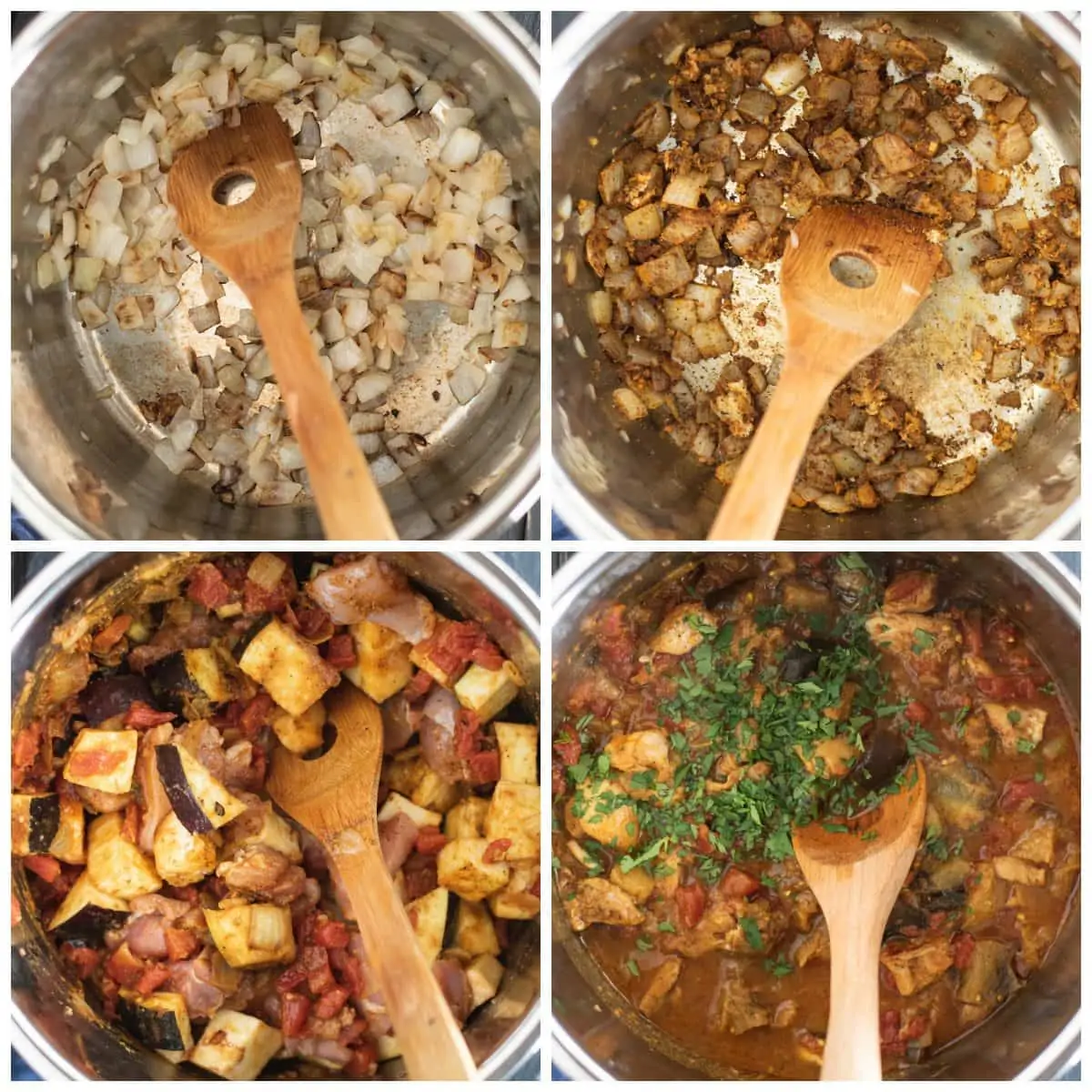 Process steps of for making Instant Pot chicken curry with eggplant recipe