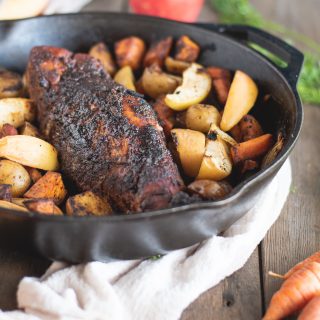 Picture of Pork Tenderloin with Apples and Root Vegetables in a skillet