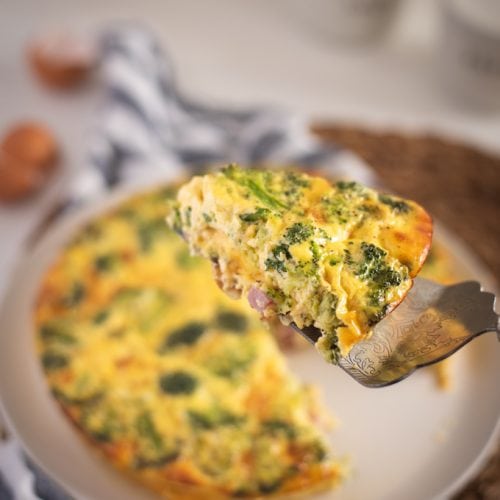 Crustless Quiche with Broccoli and Ham - Feasting not Fasting