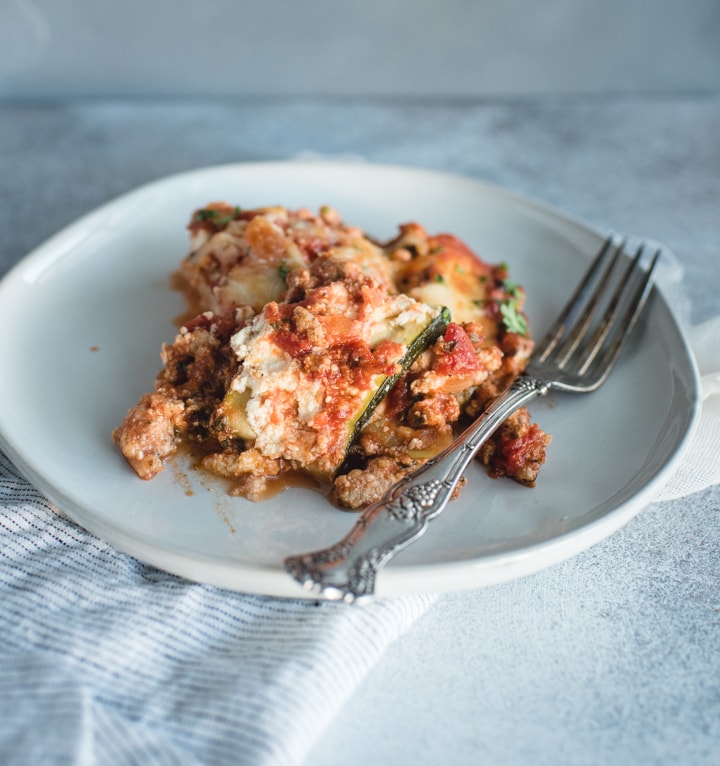 plate with zucchini lasagna on it