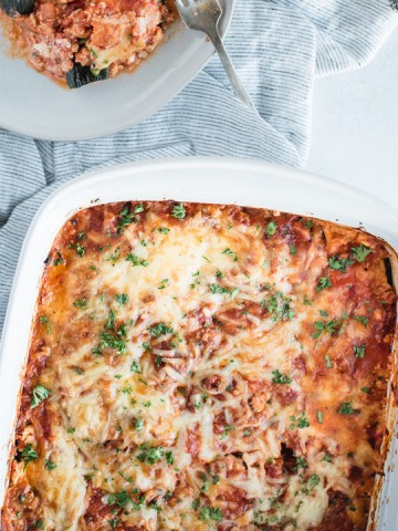 close up overhead picture of zucchini lasagna