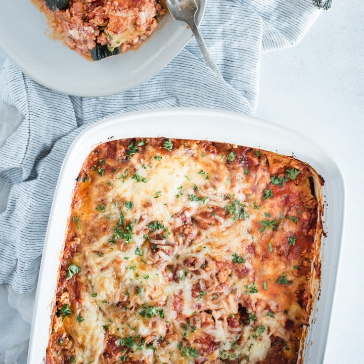 close up overhead picture of zucchini lasagna