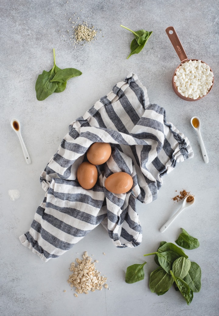 overhead picture of spinach pancake ingredients