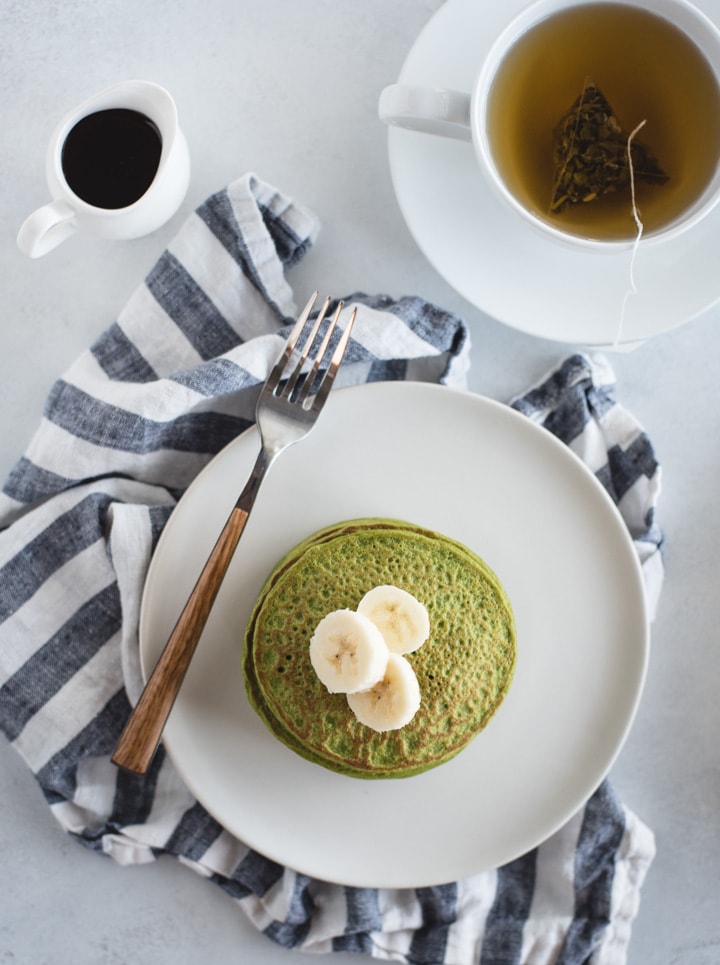 overhead picture of green pancakes