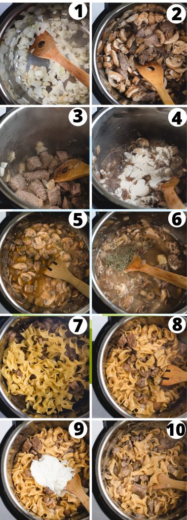process step images for making instant pot beef stroganoff