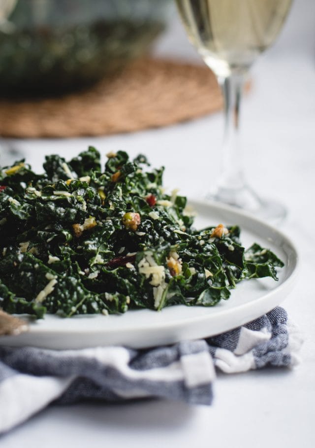 very close up picture of kale salad