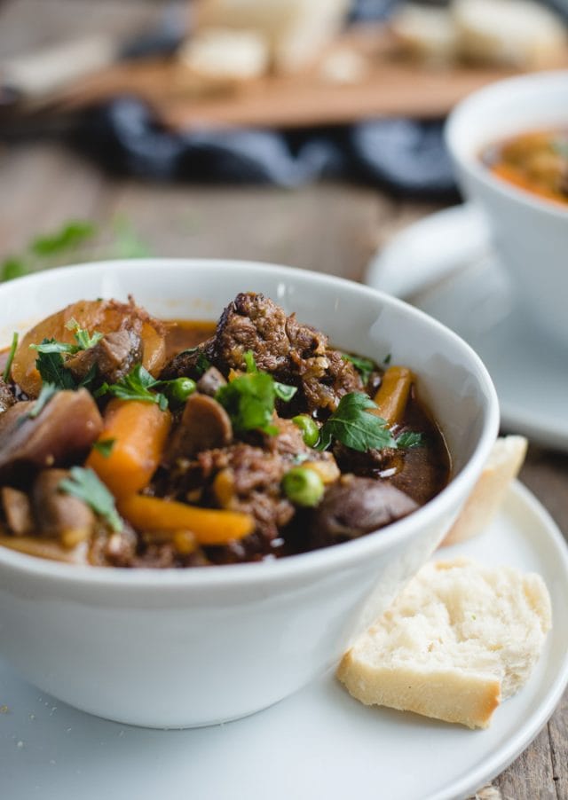 close up picture of bowl of irish beef stew