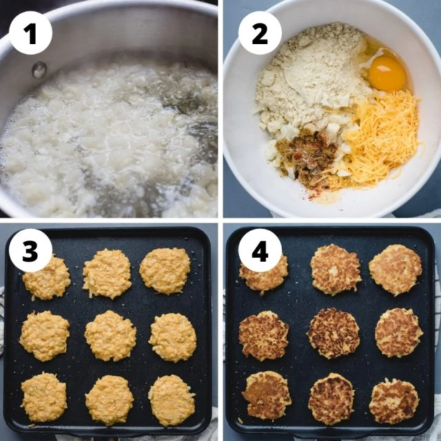 Step by step process pictures for making cauliflower patties