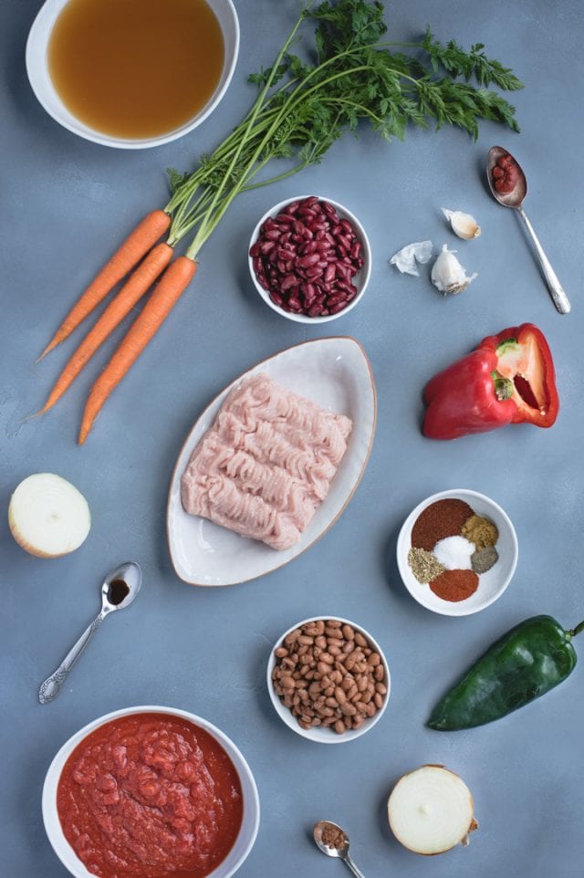 overhead shot of instant pot turkey chili ingredients