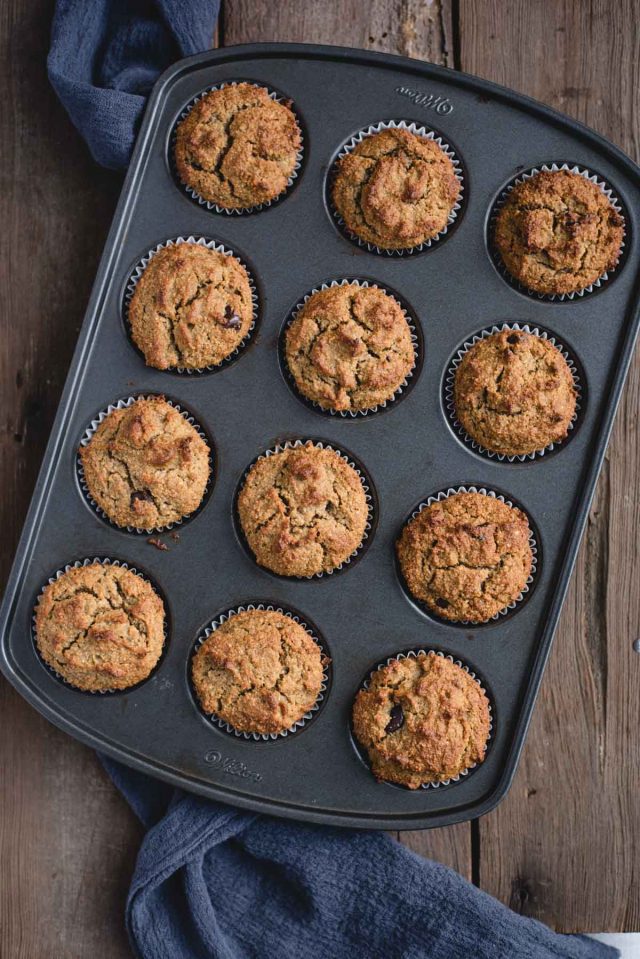 overhead picture of pan full of muffins