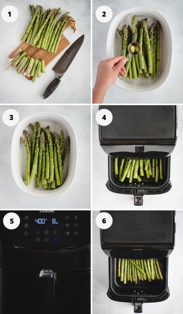 image of numbered process steps for air frying asparagus