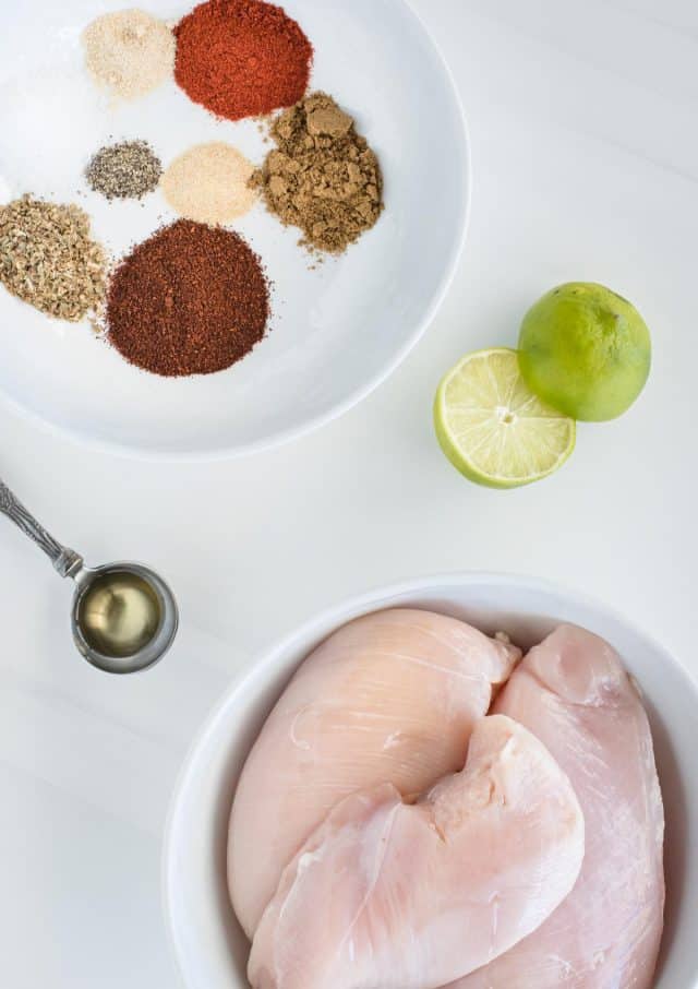 overhead picture of chicken taco ingredients