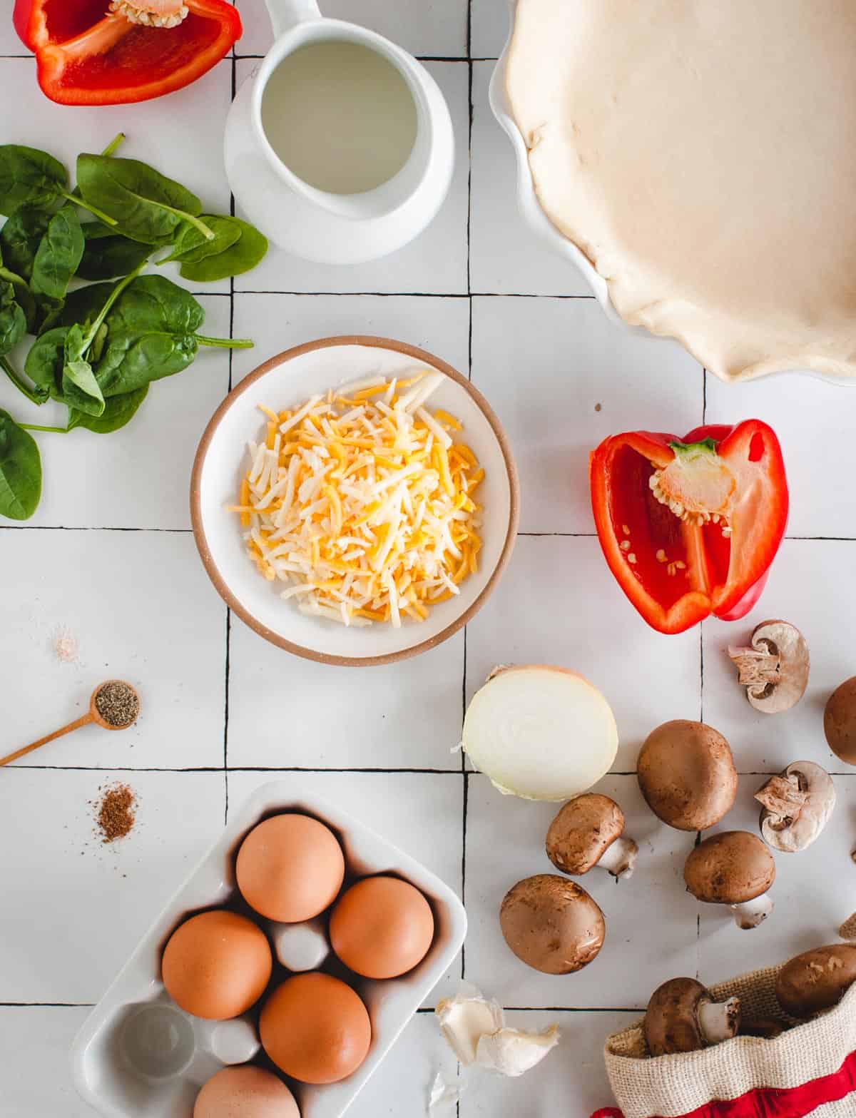 overhead picture of quiche ingredients