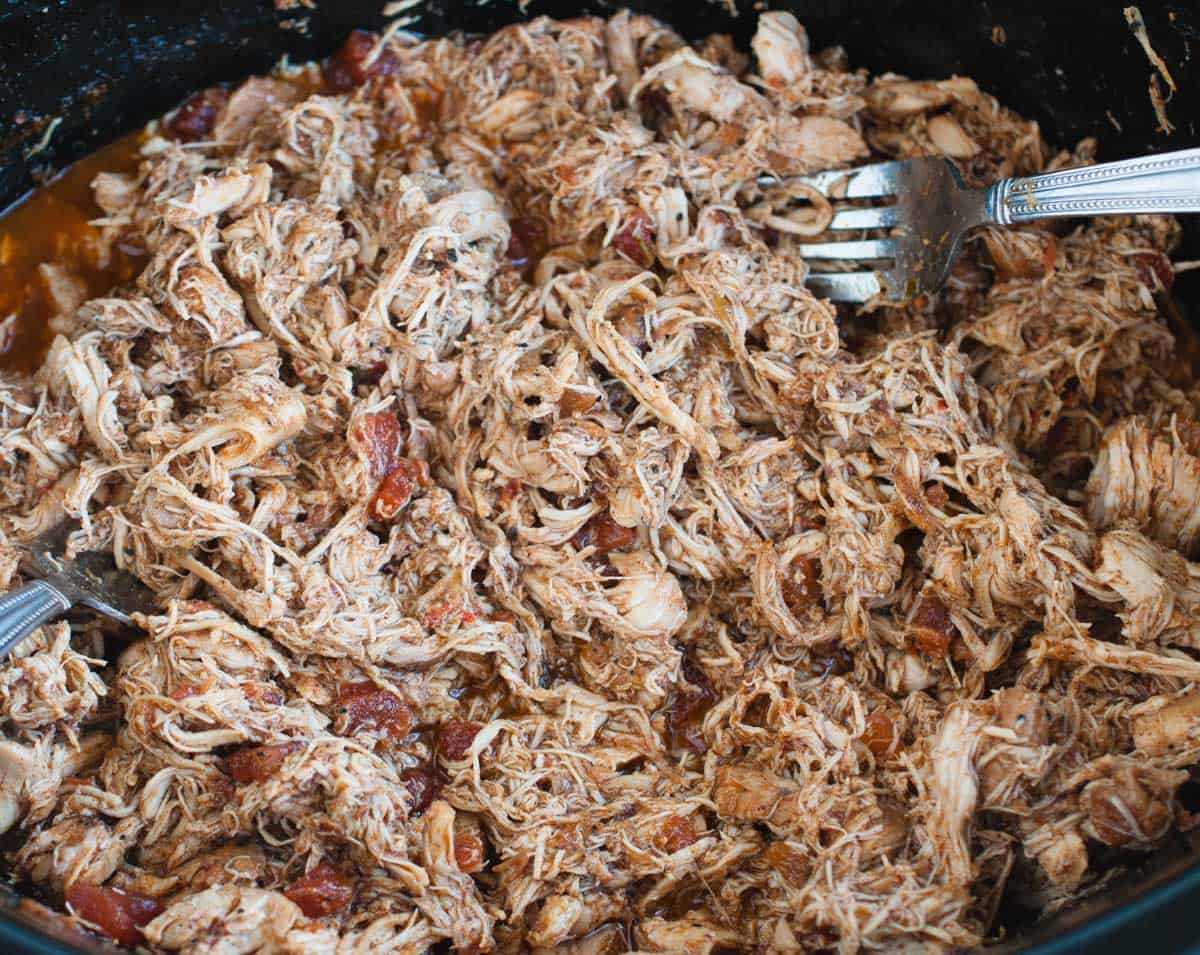 shredded chicken in a crockpot