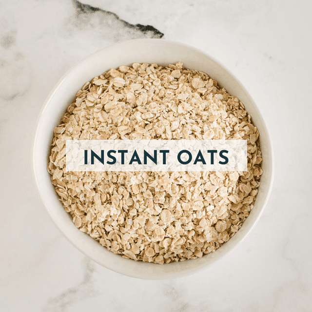 bowl of instant oats with text overlay oat type