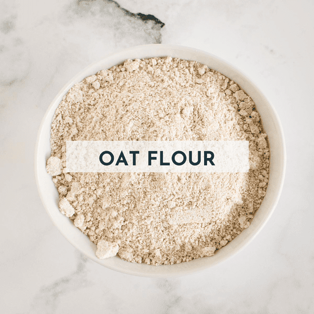 bowl of oat flour with text overlay oat type