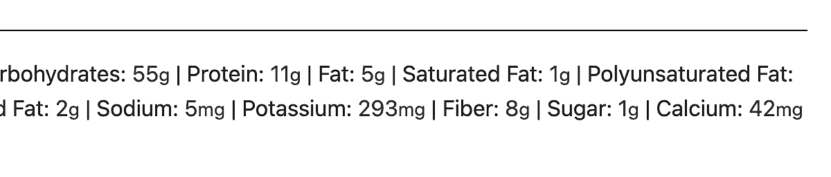 Nutrition facts for 1 cup of rolled oats