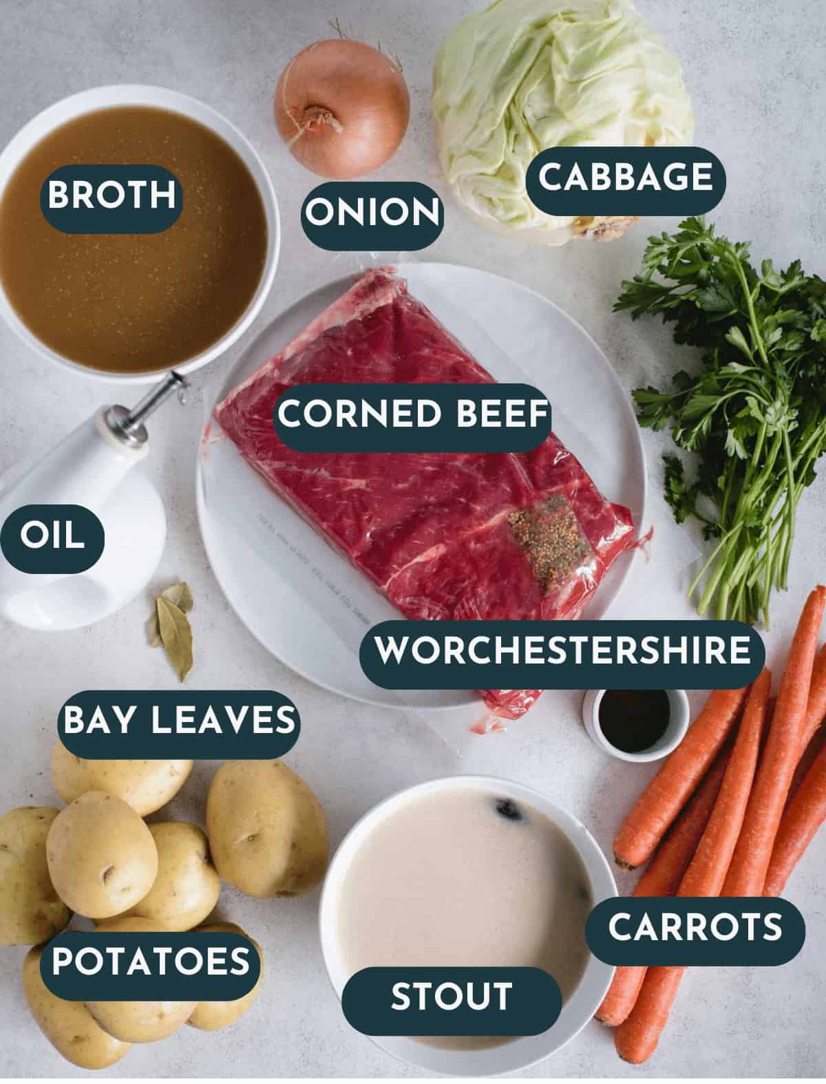 corned beef ingredients on a light background