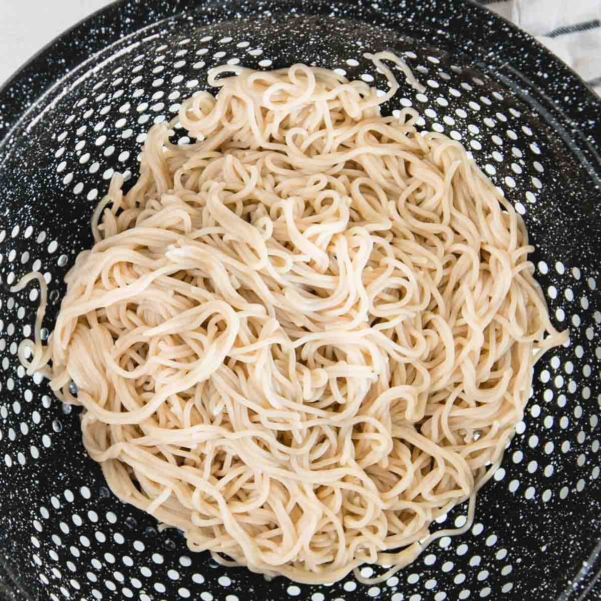 Noodles in a strainer