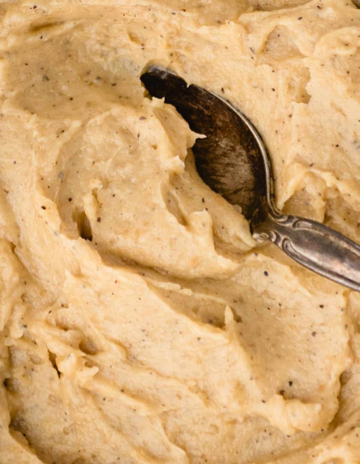 close up image of miso butter texture from overhead with spoon dipped in